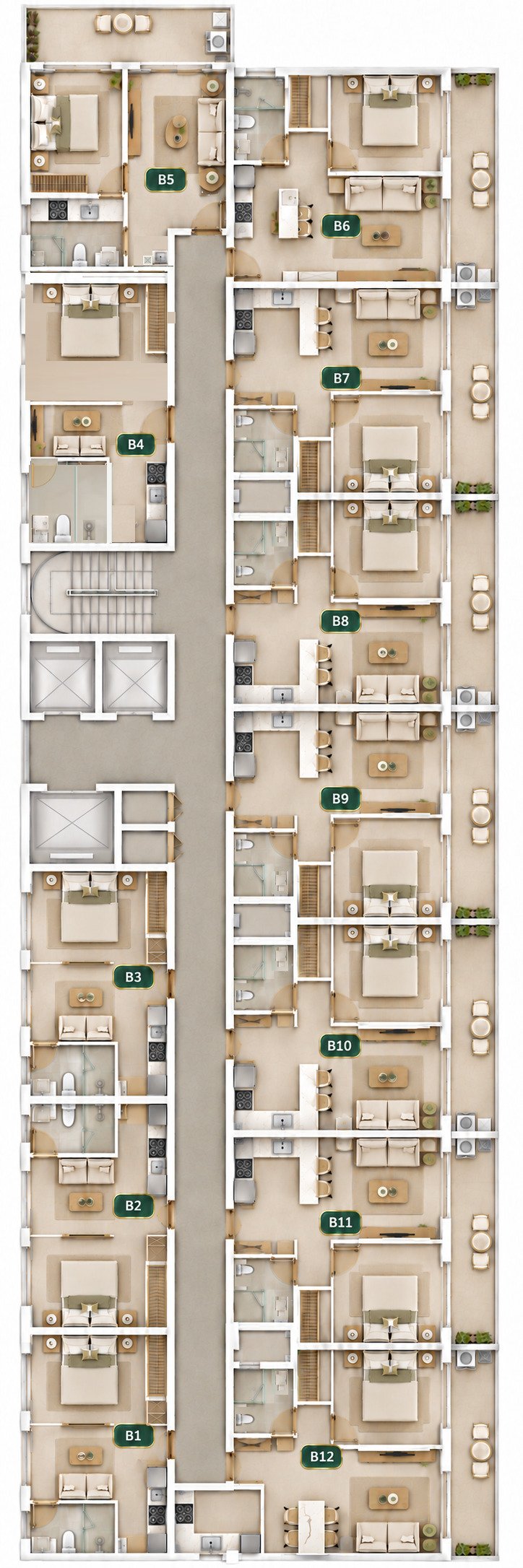 Oxford Garden Block B typical floor layout showing homes B1 to B12